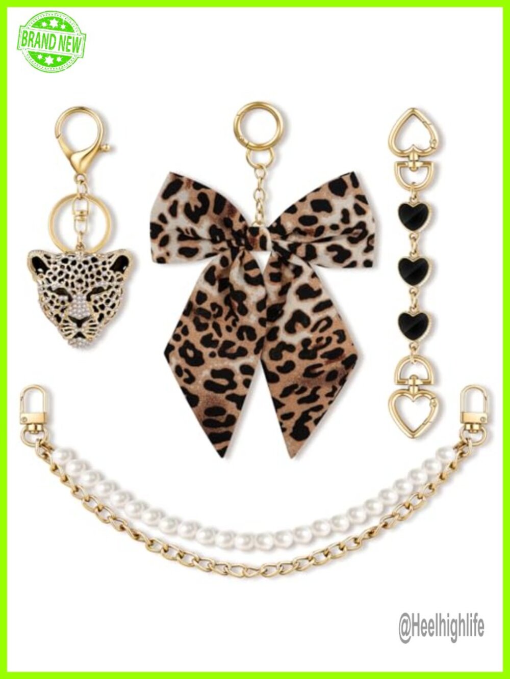 Bag Charms Set Purse Chain Strap Extender Bow Pearl Keychain